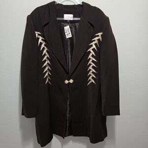 Y2K Terramina Womens Blazer Jacket Size 20 Brown Embellished Career Western Plus